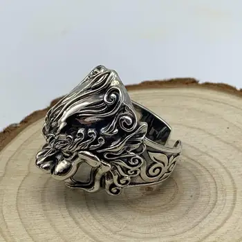 

Wholesale S925 Silver Retro Thai Silver Opening Pixiu silver ring Male hipster domineering index ring retro personality ring