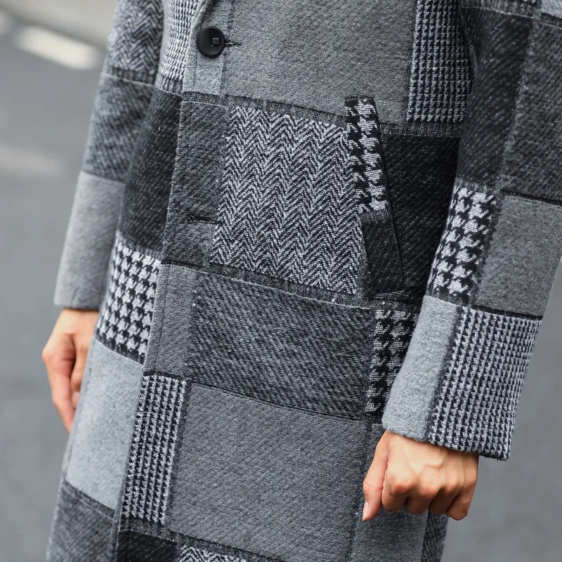 new Autumn&Winter Plaid Coat Man Korean Style Woolen Coat Men Outwear Mens Jackets And Coats
