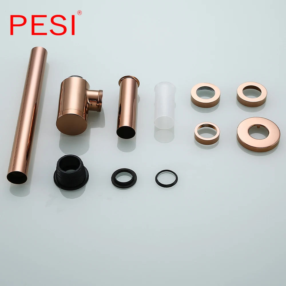 Rose Gold Brass Basin Drain Kit with Pop Up & Bottle Trap