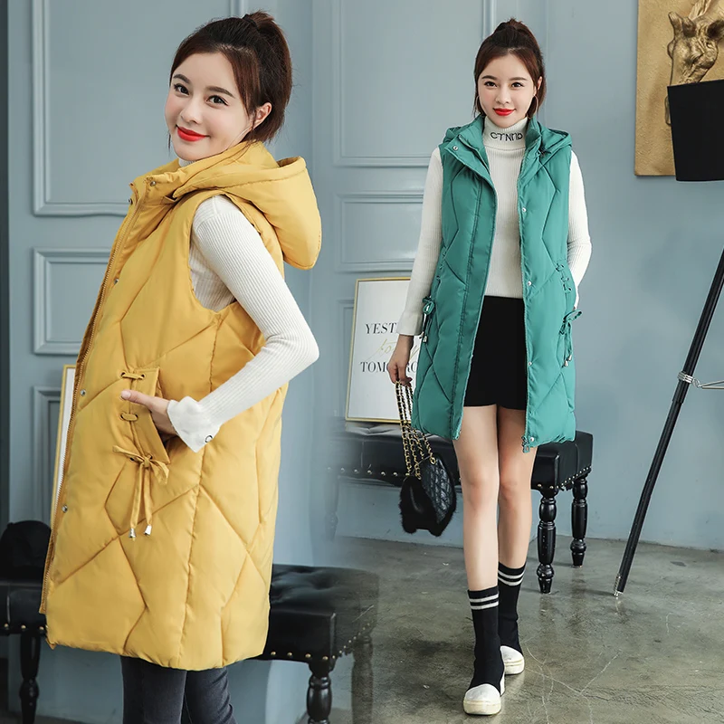 

Women Thicken vest Autumn Winter coat Thick warm hooded outwear waistcoat Casual long style female sleeveless jacket M-XXL