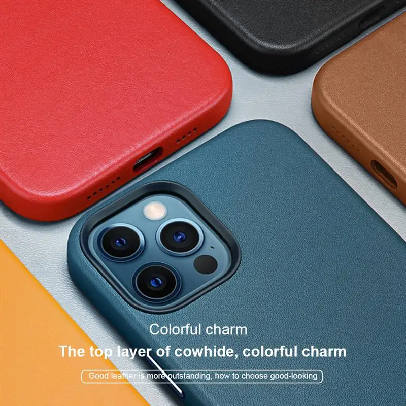 Natural Genuine Leather Magnetic Phone Protective Case for iPhone 12 12 Mini 12 Pro Max Magnetic Wireless Charger Phone Case