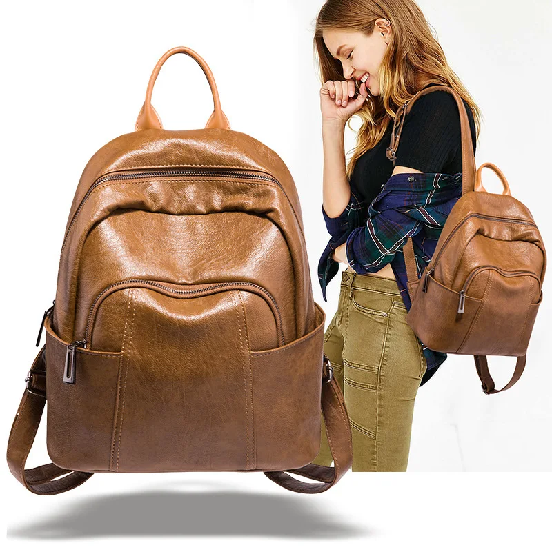 

Fashion backpack women 2020 new versatile large-capacity soft leather student backpack leather backpack backpack women