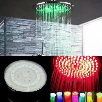 

8" 7 Colors Automatic Changing Round Top Shower Head Bathroom LED Light Rain!