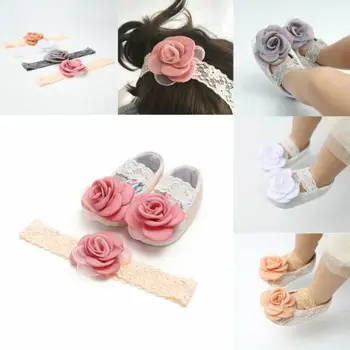 

Infants Baby Girls Kids First Walkers Breathable Lace Flower Shoes+Headband Summer 3 Sizes Baby Girl Shoes 2019 Elegant Shoes