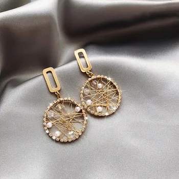 

925 Silver Pearl Weaving Ear Stud Earrings Women's Simple Elegant Dreamcatcher Earrings-Shape Cool Fashion Earrings Fashion