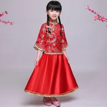 Детский сценический костюм для шоу, традиционный китайский стиль, чехонг-костюм винтажное платье Ципао, Одежда для танцев