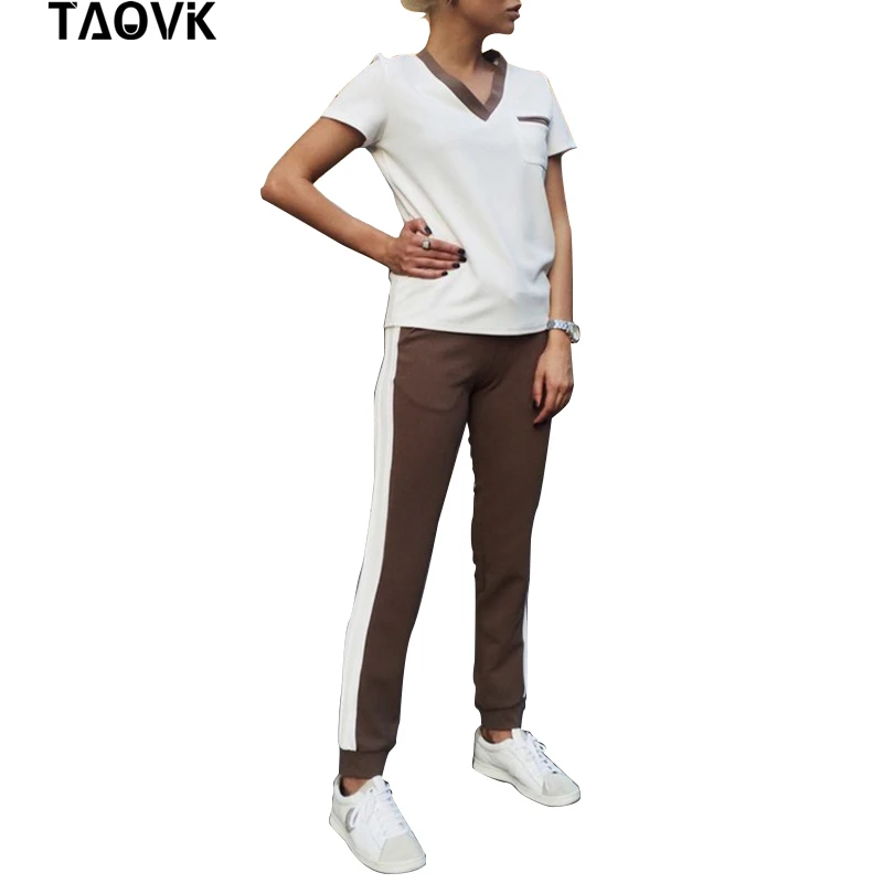 Женский спортивный костюм TAOVK комплект из футболки с коротким рукавом и брюк