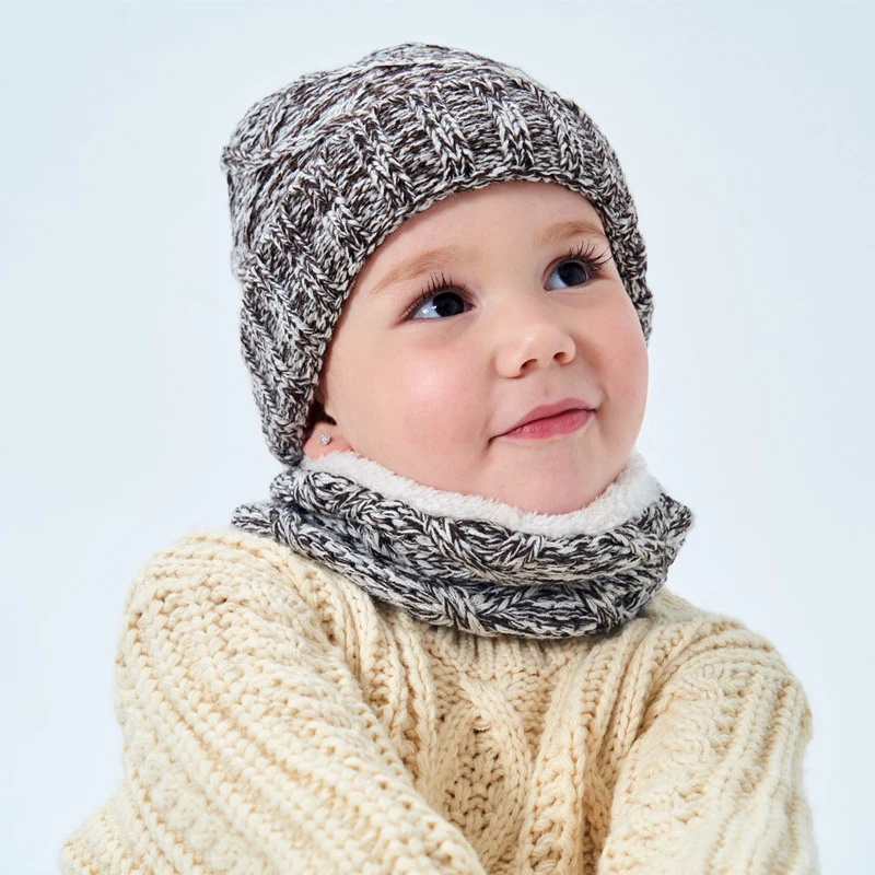 Focusnorm/шапка для маленьких мальчиков и девочек 1-8 лет, комплект из 2 предметов, 5 стилей, однотонная Вязаная хлопковая мягкая осенне-зимняя шапка, комплект