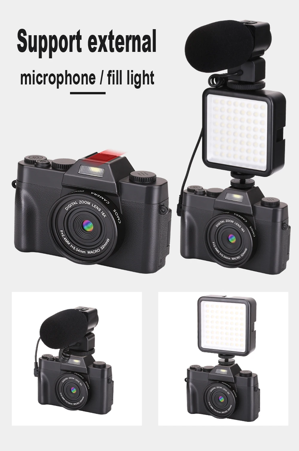 Appareil photo numérique professionnel KOMERY 3.0 pouces écran LCD 4K caméra vidéo 16X Zoom numérique HD sortie prise en charge WiFi Selfie Cam