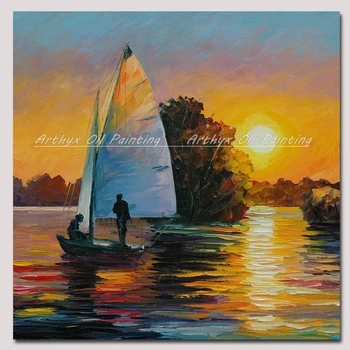 

Hand Painted Wall Art Palette Knife Boat Landscape Oil Paintings On Canvas Modern Abstract Picture For Room Home Decoration Gift