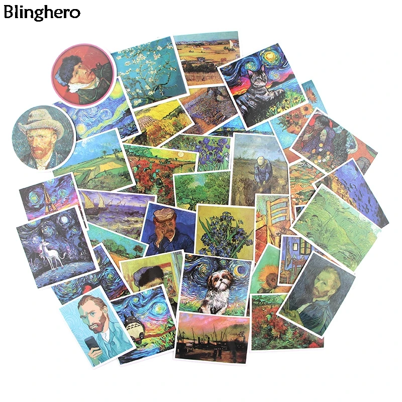 20 компл./лот Blinghero Ван Гог наклейки 36 шт./компл. живопись канцелярские наклейки ноутбук Чемодан наклейки на ногти, посетите BH0303