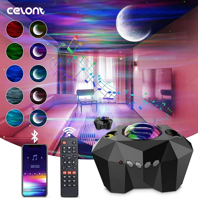 Aurora Star Projector Laser Galaxy Starry Sky projection Night Light Colorful Nebula Moon Lamp with Bluetooth Music Speaker candle night