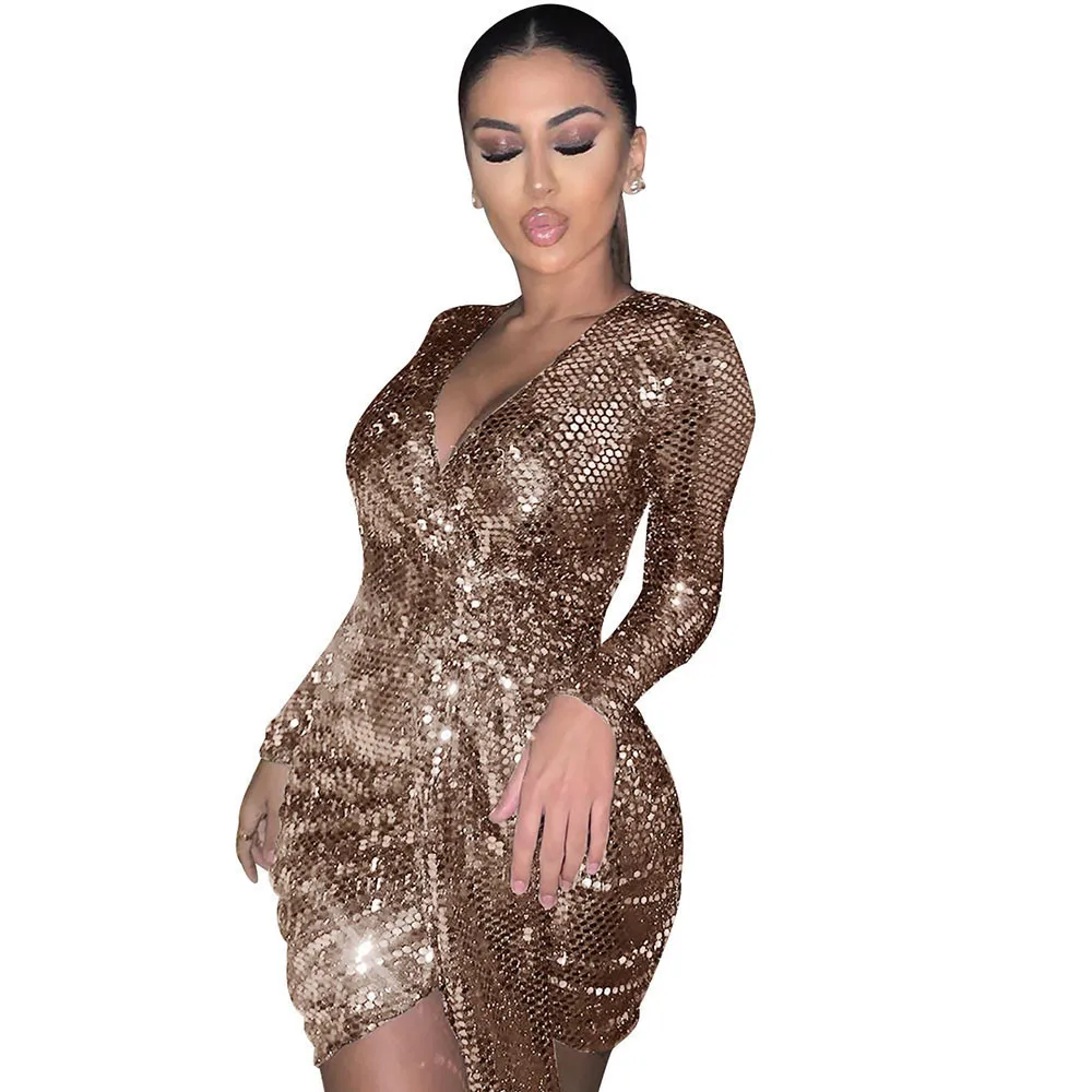 long sleeve glitter bodycon dress