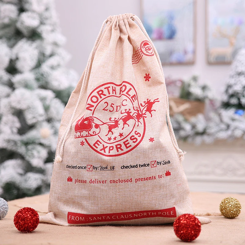 Canvas Santa Bags With Drawstring Christmas Gift Large Hessian Burlap Christmas Sacks New Year Supplies 68*44cm