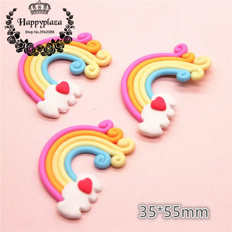 

10pcs Flat Back Clay Cabochon Kawaii Miniature Rainbow DIY Flatback Scrapbooking Accessories Embellishment Crafts,35*55mm