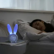 Светодиодный цифровой будильник с заячьими ушками, электронный светодиодный дисплей, звуковой контроль, милый кролик, ночная лампа, настольные часы для украшения дома