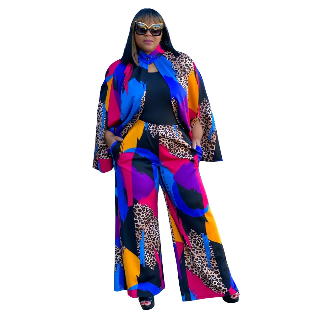 5XL Large Size Women Wide Leg Trouser Set Africa New Fashion Sexy Pants Two-piece Set 2021 New Loose Print Casual Two-piece Set