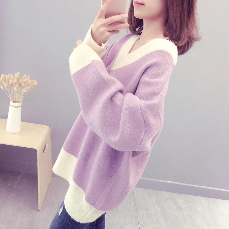  2019 winter women sweater and pullovers v-neck loose fleece thicken warm lady pulls outwear coat to