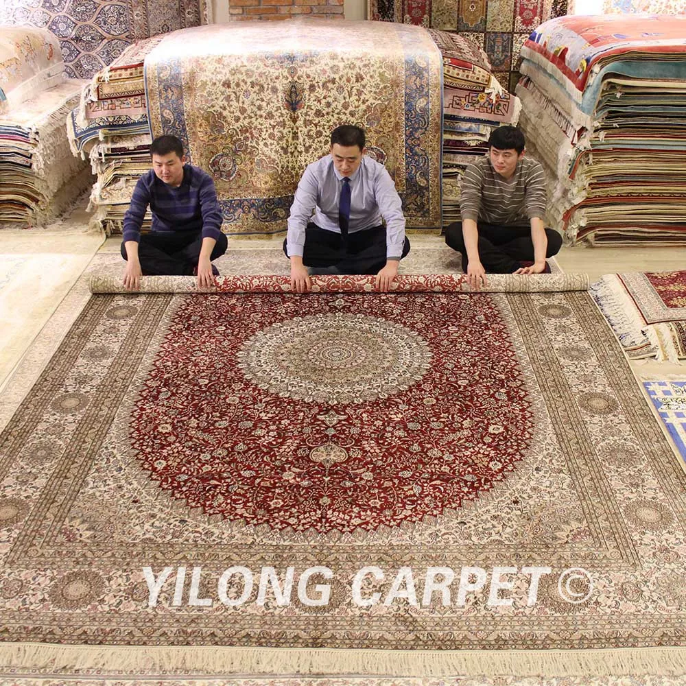 YILONG 9'x12' персидский шелковый ковер ручной работы роскошный классический персидский красный ковер "Медальон"(WY320A9x12
