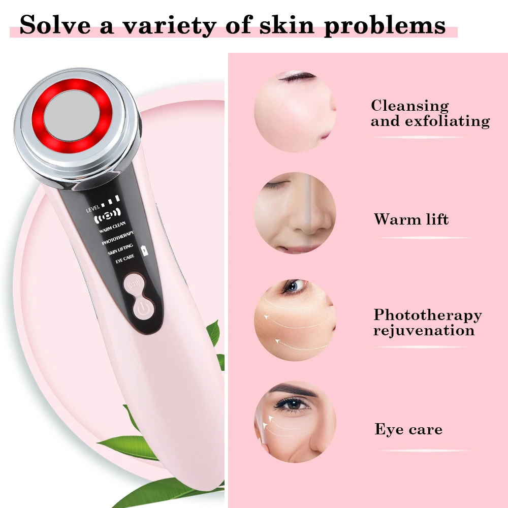 5 In 1 Facial Beauty Device Light Therapy Wrinkle Removal Rejuvenation Warm Massage Cleansing Lifting Tighten Skin Care Tool