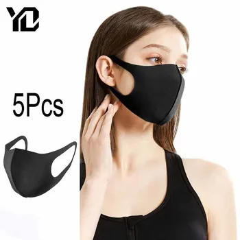 

5Pcs Washable Face Mask Cycling Anti Dust Mask Warmer Mouth Face Mask Pollution Windproof Mouth-muffle Black Mask