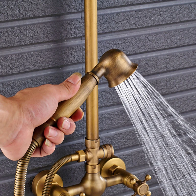 Antique Wall Hanging Shower Set Faucet Single Handle With Hand Shower And Shelf Bathroom Shower Mixer Shower Bracket