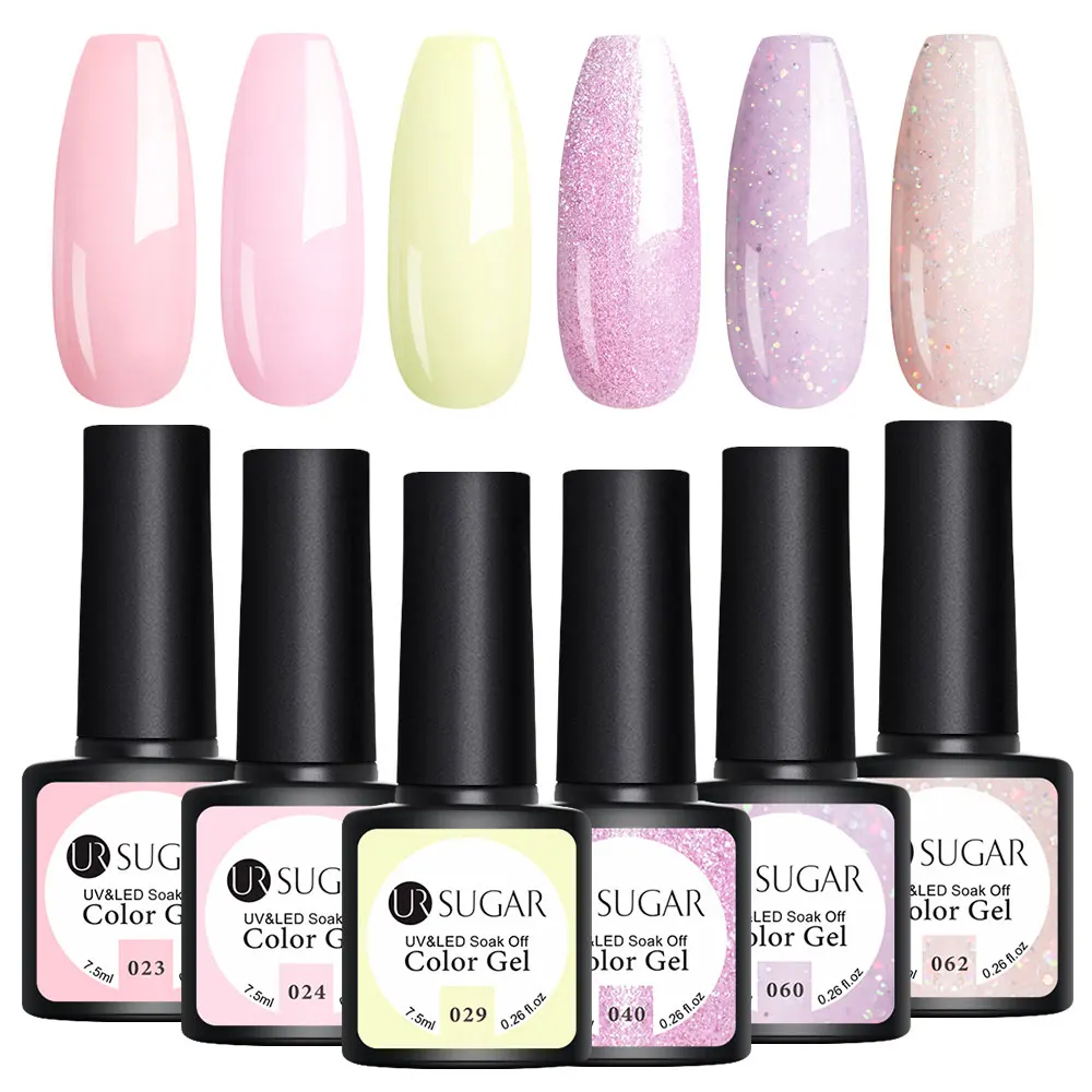 6pcs set7 Ur Sugar 2 шт./лот Блеск УФ-гель для ногтей набор Полупостоянный верниш верхнее покрытие УФ светодиодный гель лак замочить от розового цвета серии - Цвет: 6pcs set7