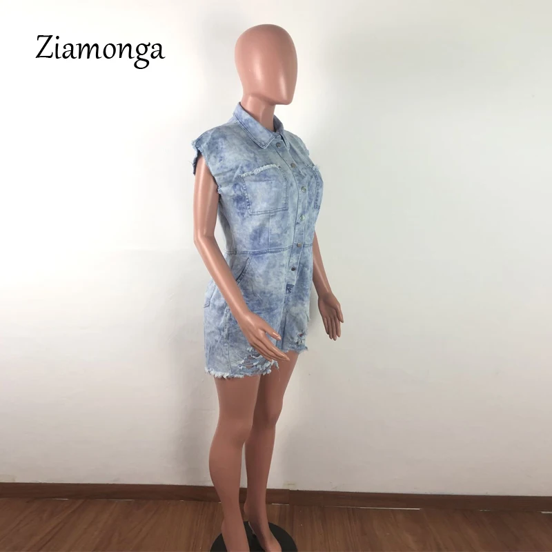 Ziamonga Новая женская рубашка джинсовый комбинезон женский осенний Повседневный Без Рукавов элегантный короткий комбинезон модный сексуальный комбинезон на бретельках