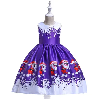 

New Year Party Christmas Dress For Girl Festival Santa Teenager Costume Santa Claus Print Kids Party Dresses Children Clothes