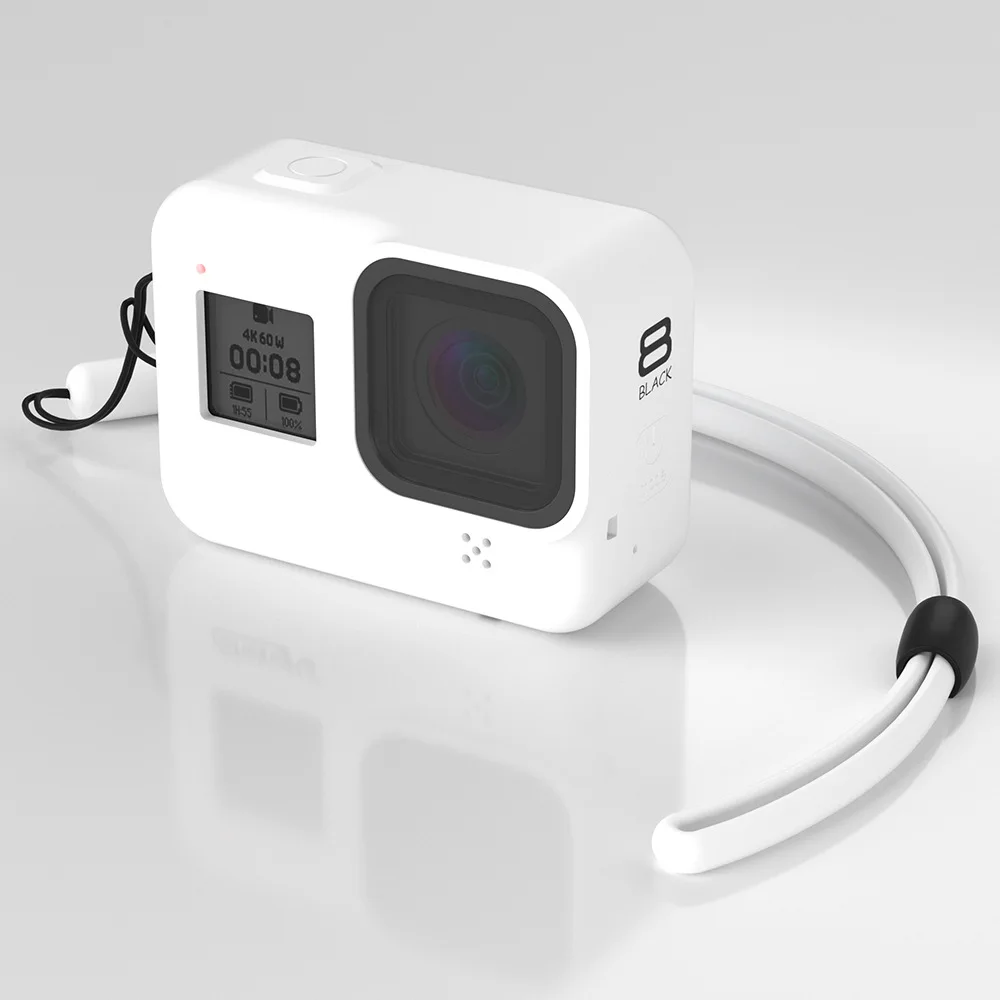 Для Gopro Hero 8 аксессуары защитный чехол силиконовая рамка Корпус мягкая резиновая оболочка протектор+ ремешок для Go Pro 8 черный - Цвет: Белый цвет