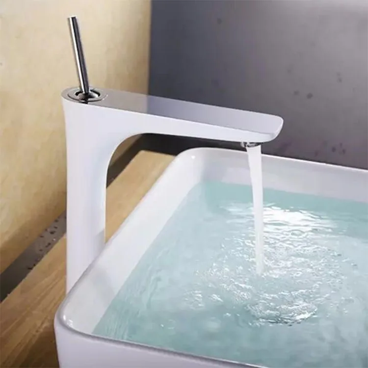 

All-copper white faucet cold and hot single-hole basin production
