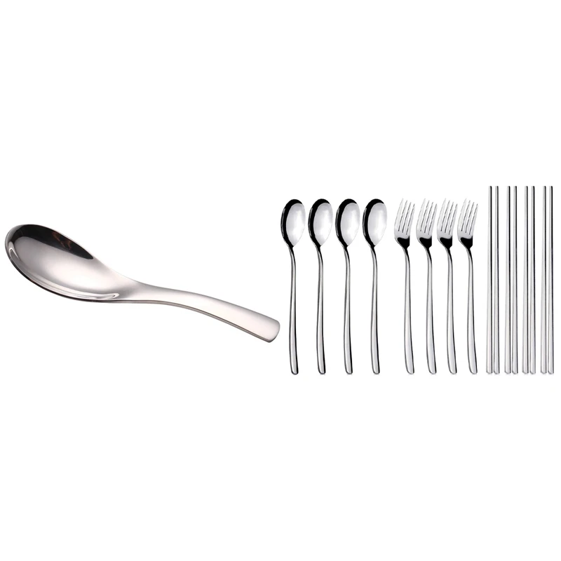 Big deal 12 PCS Spoon Tableware Household with 4 Pairs Fork Chopstick Flatware Silverware Cutlery | Дом и сад