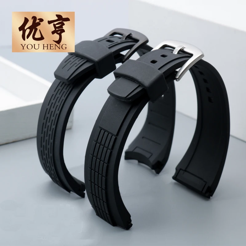 Enhanced Black Silicone Waterproof Sports Watch Band with Stainless Steel Buckle - 26mm Width