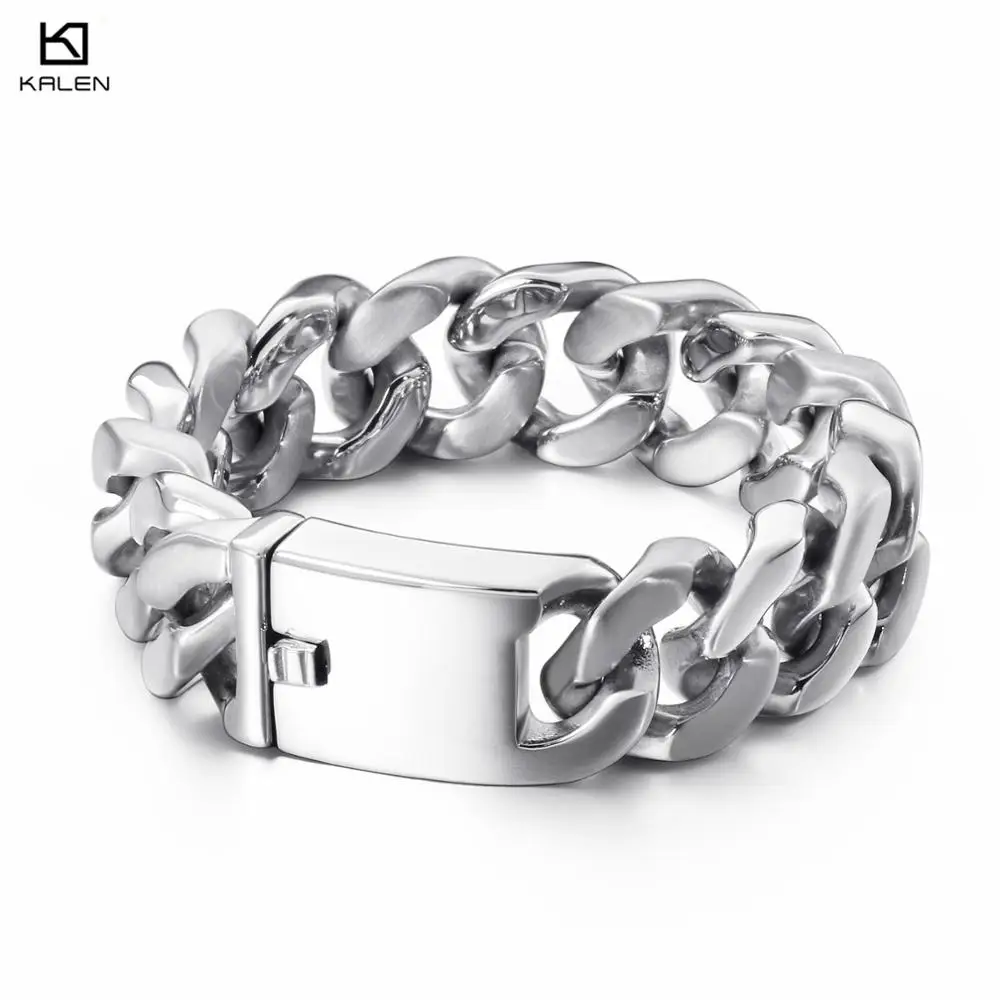 22 см Нержавеющая Сталь Серебряная цепочка браслет для мужчин Тяжелая массивная кубинская Цепь Байкер браслет ювелирные аксессуары в стиле панк
