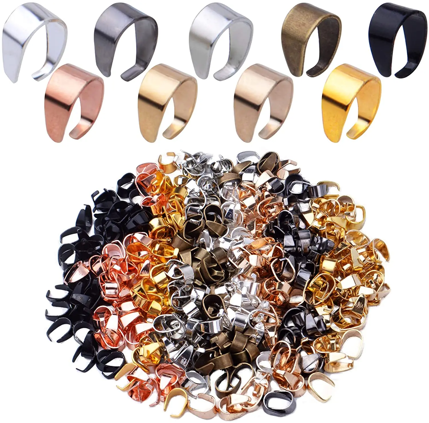 450pcs 9 Colors Metal Pinch Clip Clasps Bail Finish Necklace Pendant