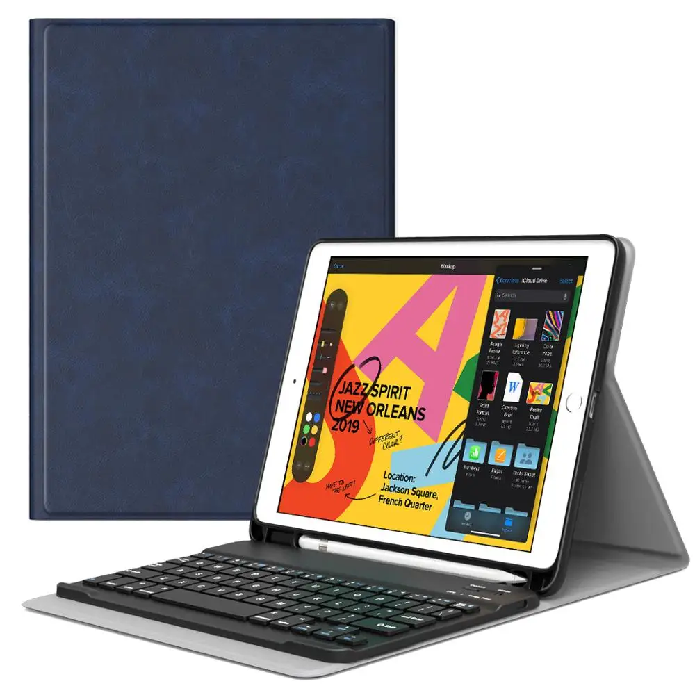 Чехол с клавиатурой для нового iPad 10,2 с держателем карандаша Apple, беспроводной чехол с клавиатурой для Apple нового iPad 7-го поколения