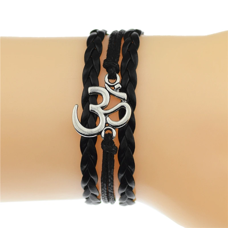 Ohm,Om,Aum,Meditation/Yoga,silver charm,Black cord,Adjustable Bracelet