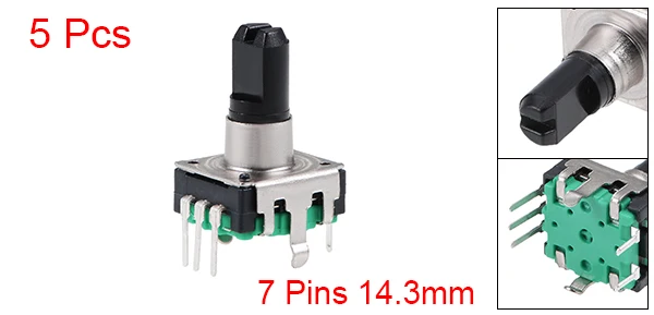 7 Pins Green 5pcs Uxcell 2/5/8/10 шт. 360 градусов Поворотный энкодер код переключатель цифровой потенциометр EC12 7 контактов 14,3 мм D-вал черный - Цвет: 7 Pins Green 5pcs