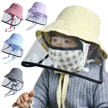 

Kids Transparent Anti Splash Full Face Covering Mask Dustproof Anti-UV Face Shield Cover Wide Brim Sun Cap Ourdoor Fisherman Hat