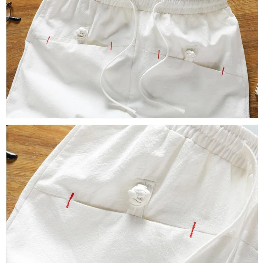 Cheap 2019 Sinicism Summer casual Shorts Men Linen Cotton solid loose man Drawstring soft Comfortable Flax shorts plus size S-5XL