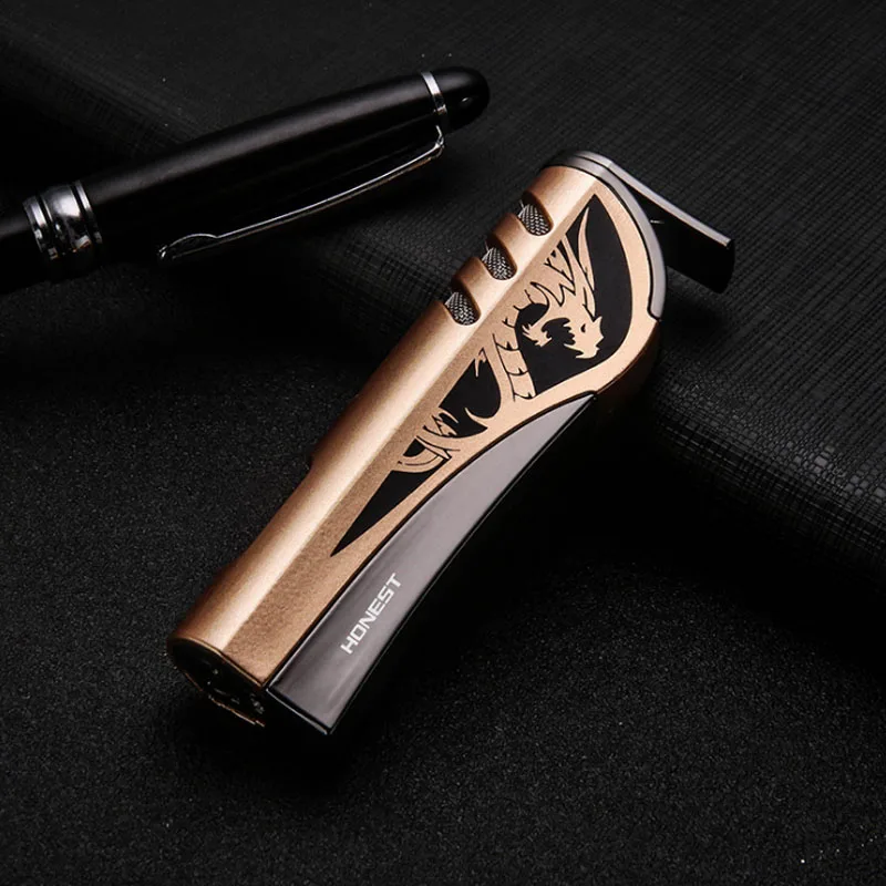 

Blue Straight Flame Lighter Creative Dragon shape Metal Gas lighter Inflatable Butane Windproof Cigarette Lighter Fire Smoker