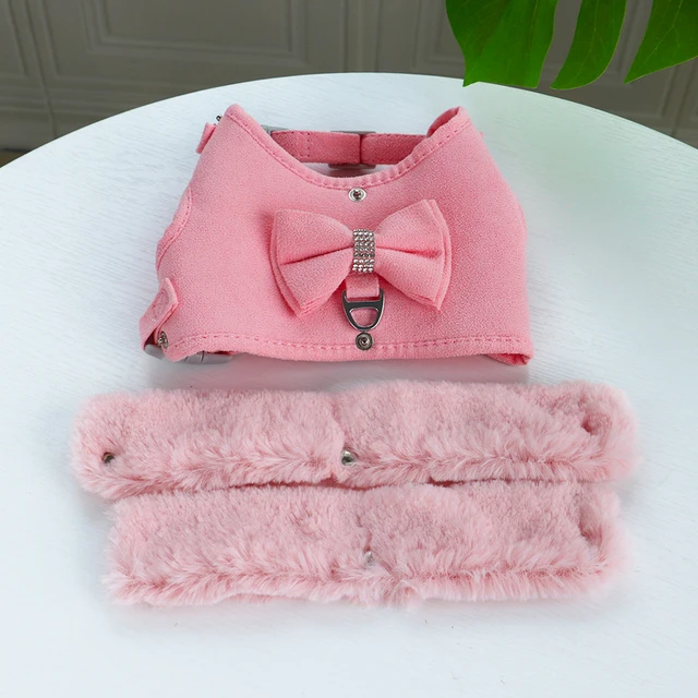 Bowknot Small Dog Cat Harness Leash Set Warm Soft Fur Harness Vest Breathable Puppy Pet Harness Lead For Small Dog Yorkshire Pug 4