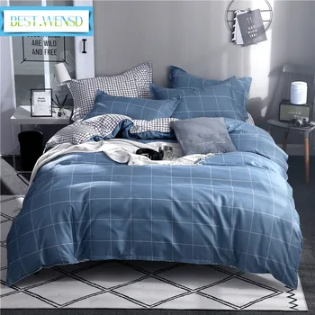 

BEST.WENSD Bedding set Winter blue lattice ab side duvet set zipper flat bedspread bedsheets and pillowcase jogo de cama king