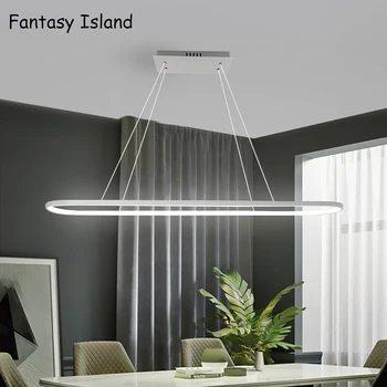 

Modern Led Pendant for Lights Dinning Room Living Room Simple line hanging Light black or white Chandelier Fixture
