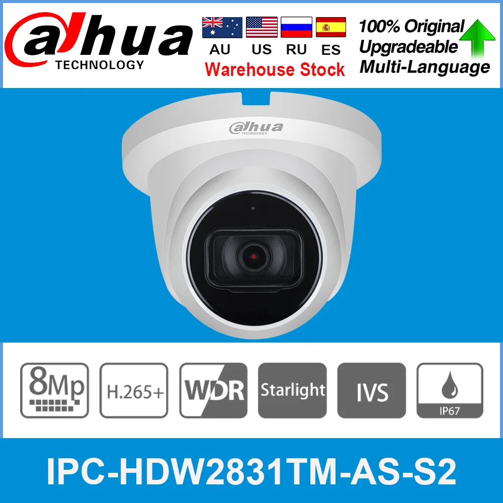 Original Dahua  8MP IP camera cctv security camera outdoor indoor IPC-HDW2831TM-AS(S2) IPC IR 30m WDR H.265 MIC IVS Poe camera