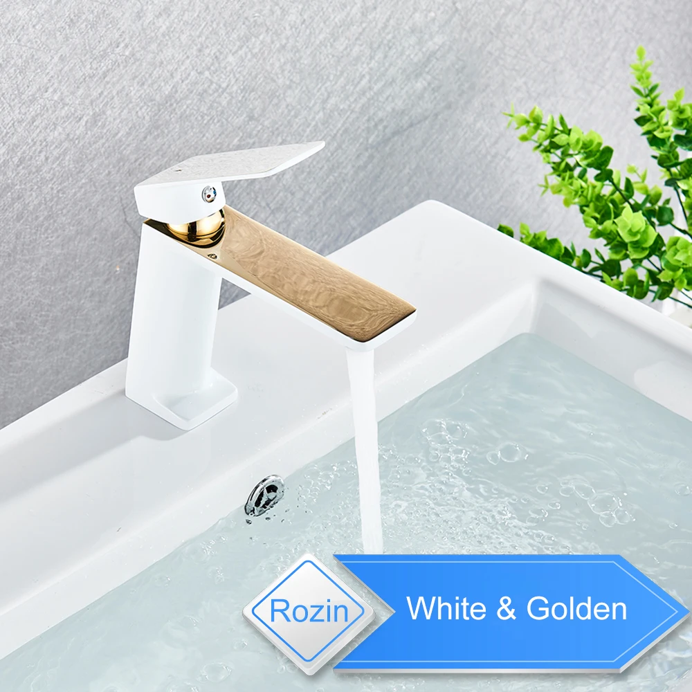 White Golden Матовый черный смеситель для раковины для ванной комнаты Torneira Para Banheiro кран для раковины кран на бортике латунный Смеситель для горячей и холодной воды кран - Цвет: White Golden