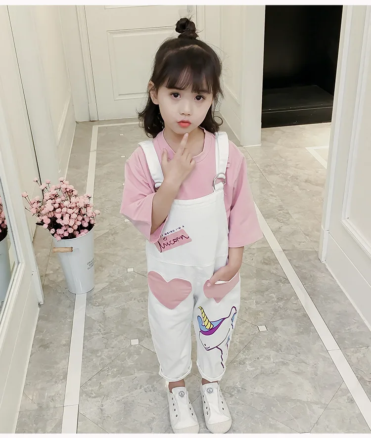 Girl Autumn Wear Suspenders of the Girls Denim Jumpsuits Leisure Suit Children Suspenders Brim two-piece Outfit
