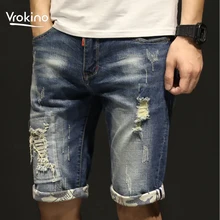 VROKINO летние новые стильные мужские джинсовые шорты хип-хоп рваные укороченные джинсы размера плюс 28-40