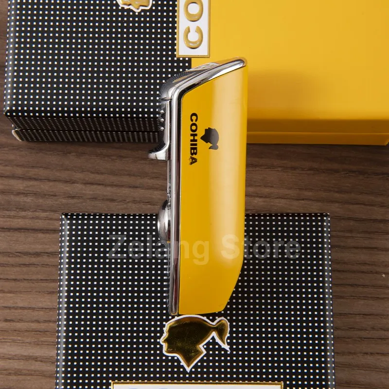 Cohiba cigarette lighter 3 blue flame flashlight cigarette lighter metal windproof portable cigar cutter no box