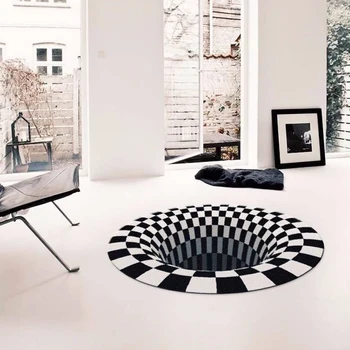 

3D Three-dimensional Black&White Stereo Vision Mat Living Room Doormat Tea Table Sofa Illusion Carpet
